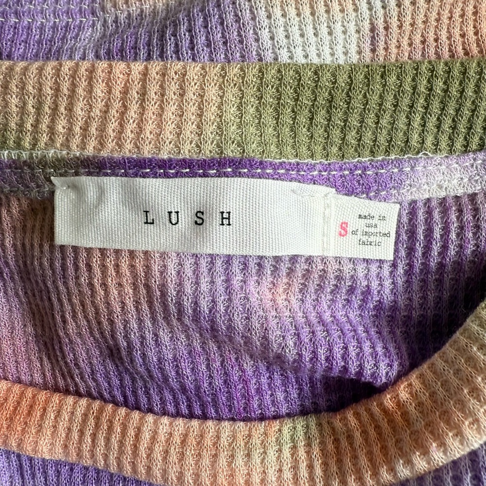 Lush Women’s  Tie Dye Cropped Waffle Knit Shirt Knotted Front Orange Size S - Picture 6 of 9